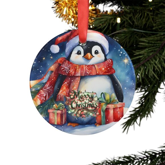 Acrylic Ornament, Penguin Time Happy Holidays Christmas Tree Decoration, Penguin - Picture 2 of 3